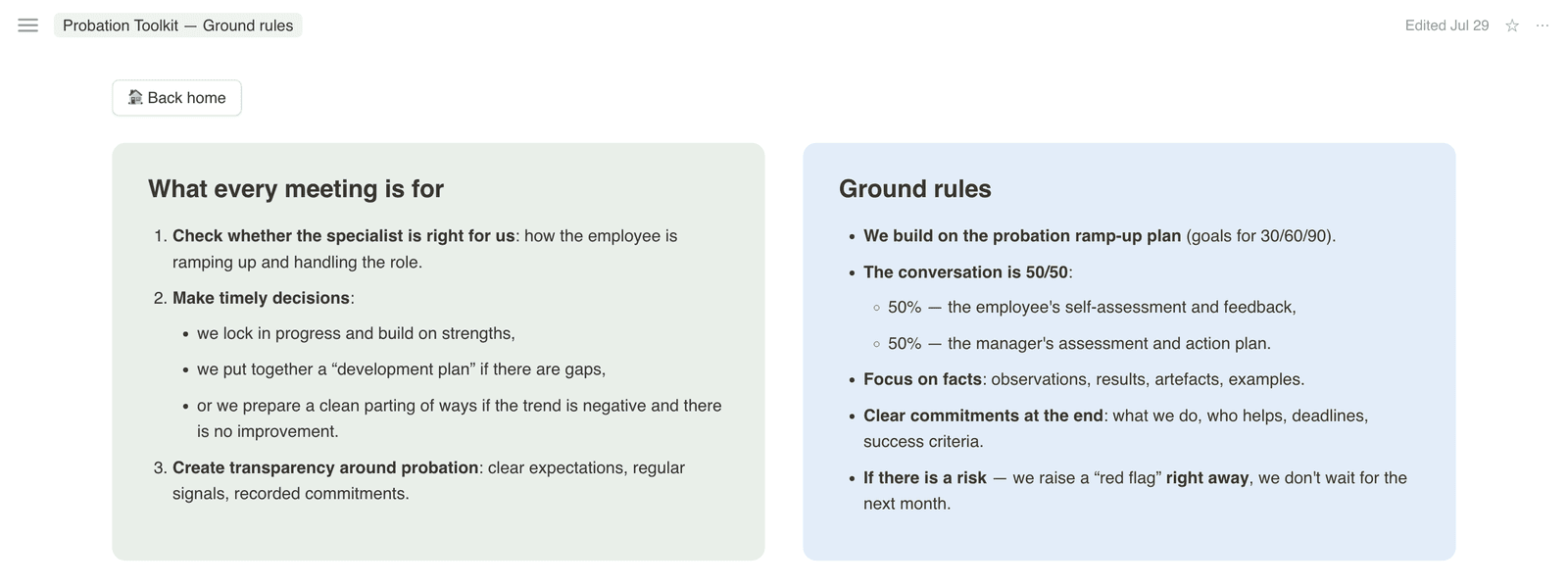 Ground rules for the probation conversation — how to run it and what not to do